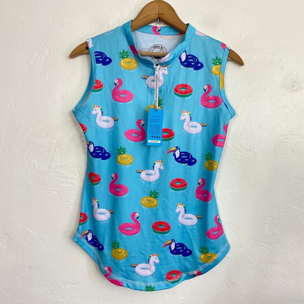 Proud Ninety Float On Sleeveless Top Women Size Small UPF 30 Unicorn Pool New